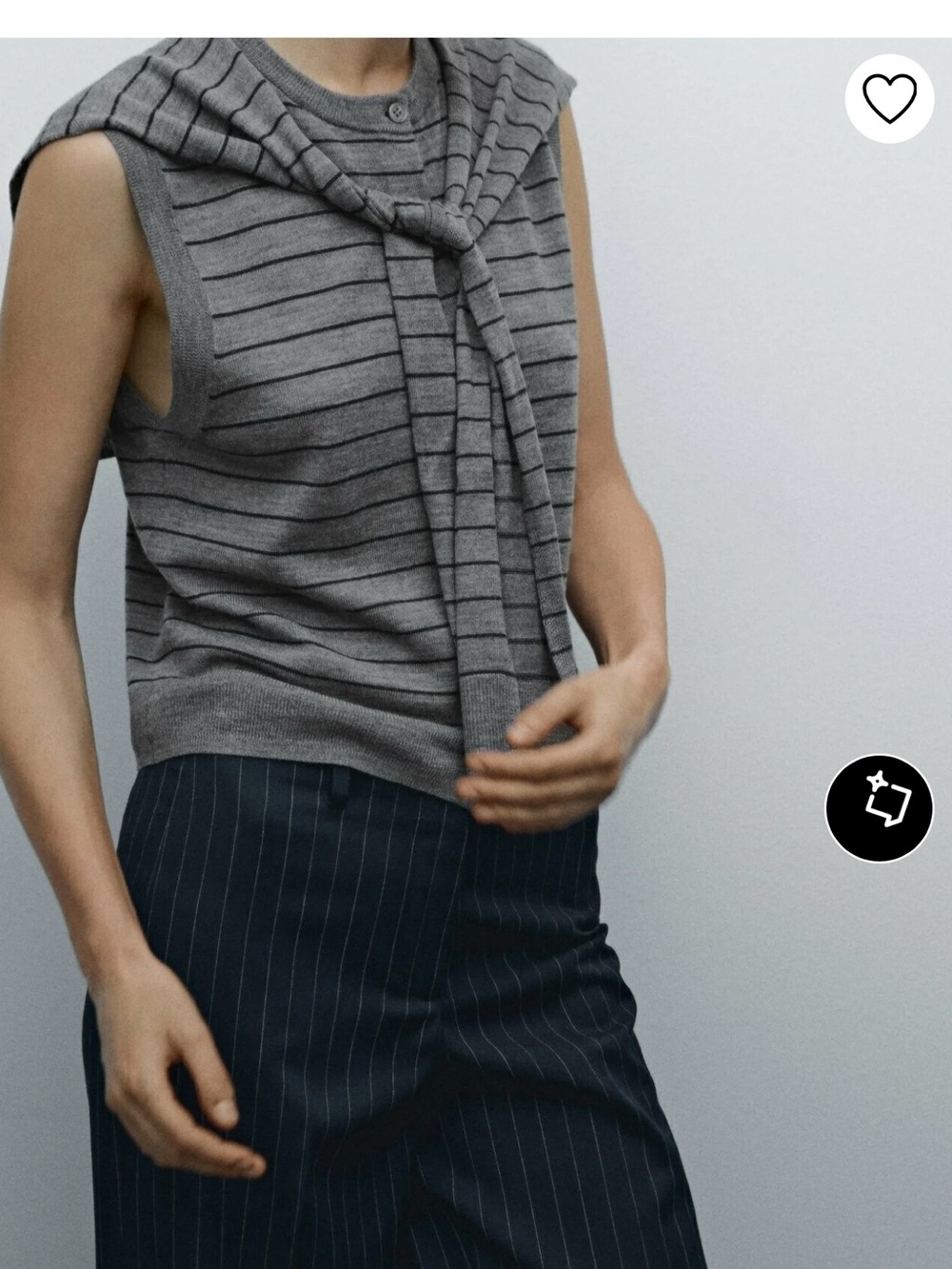 Massimo Dutti Gray Striped Sleeveless V-Neck Sweater Vest